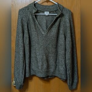 a.n.a V Neck Long Sleeve Collared Pullover Sweater in Marbled Green, Size XL